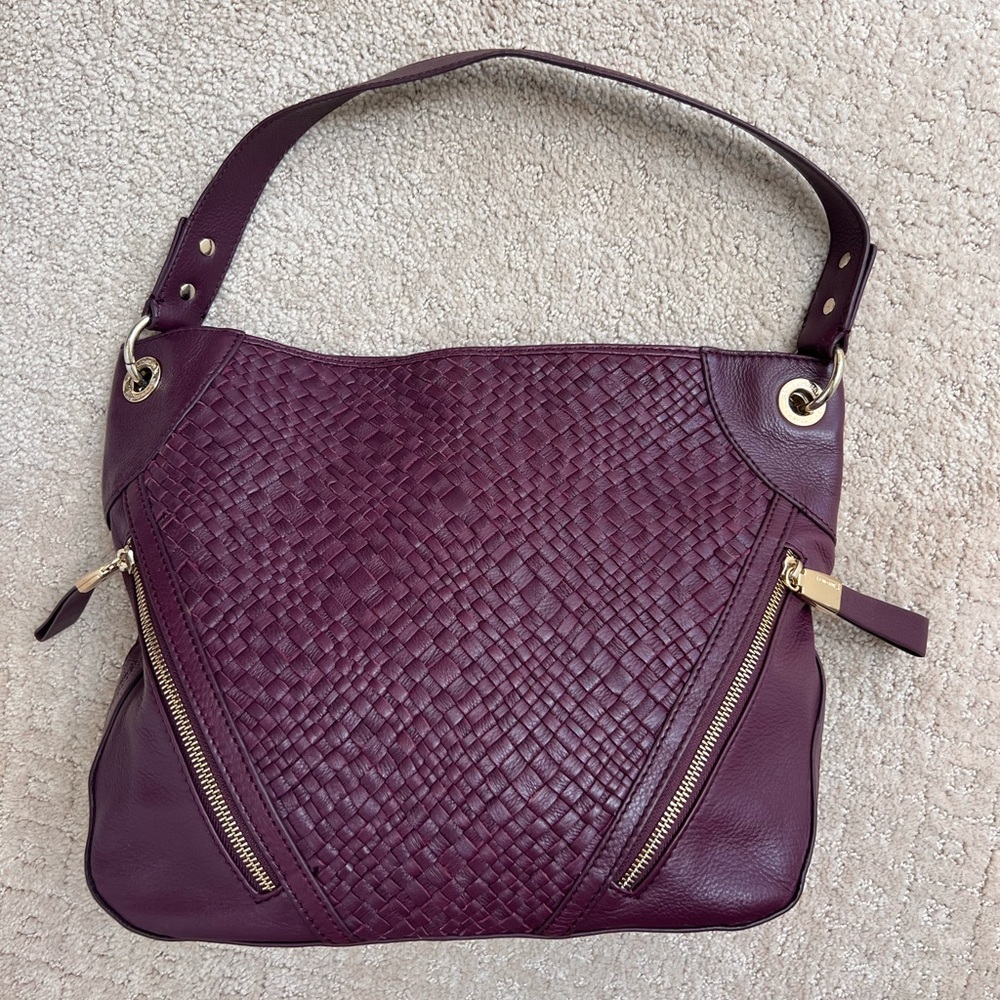 B. Makowsky Purple Woven Leather Shoulder Bag - Picture 3 of 5